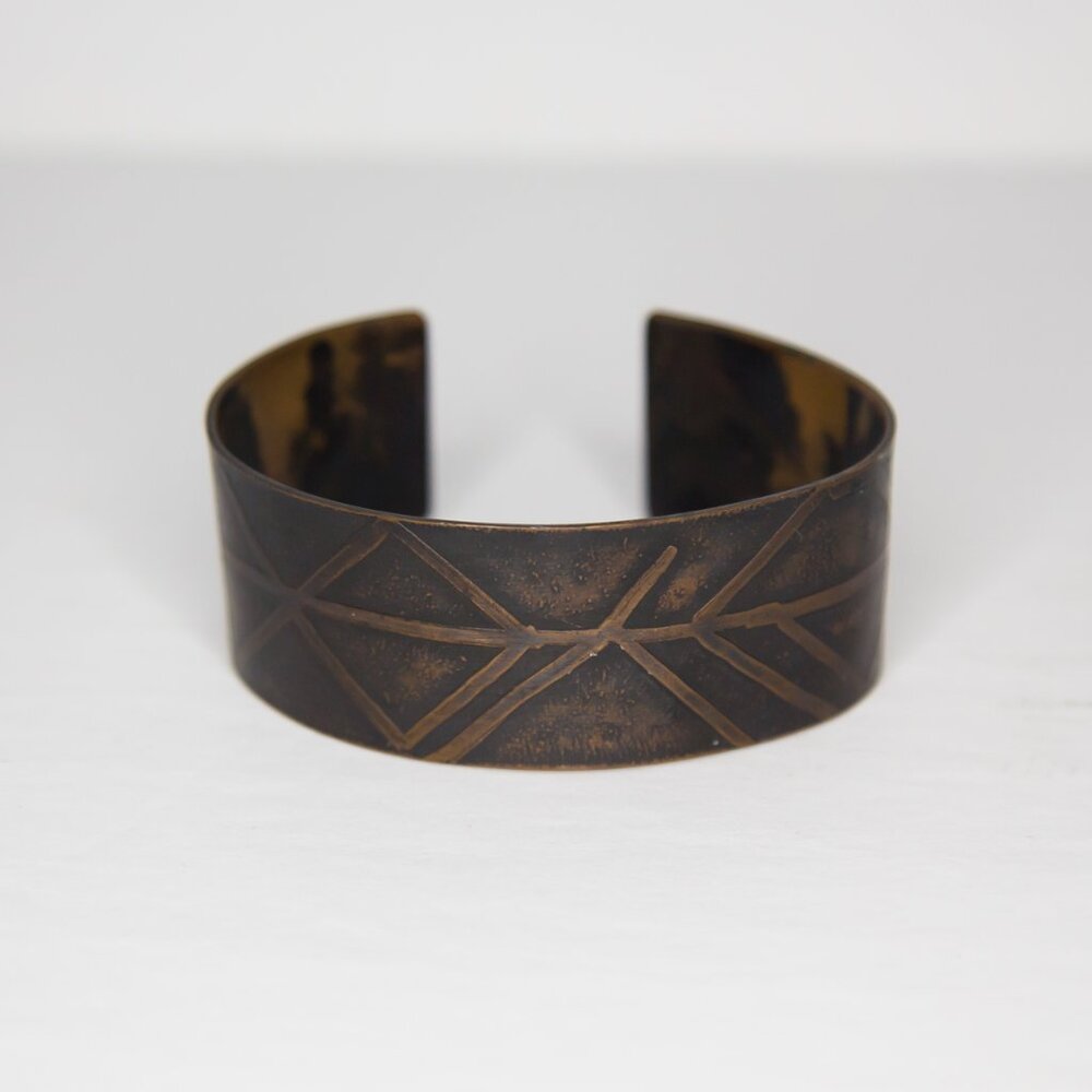 SOLD Vintage Bronze Rune Print Viking Cuff Bracelet